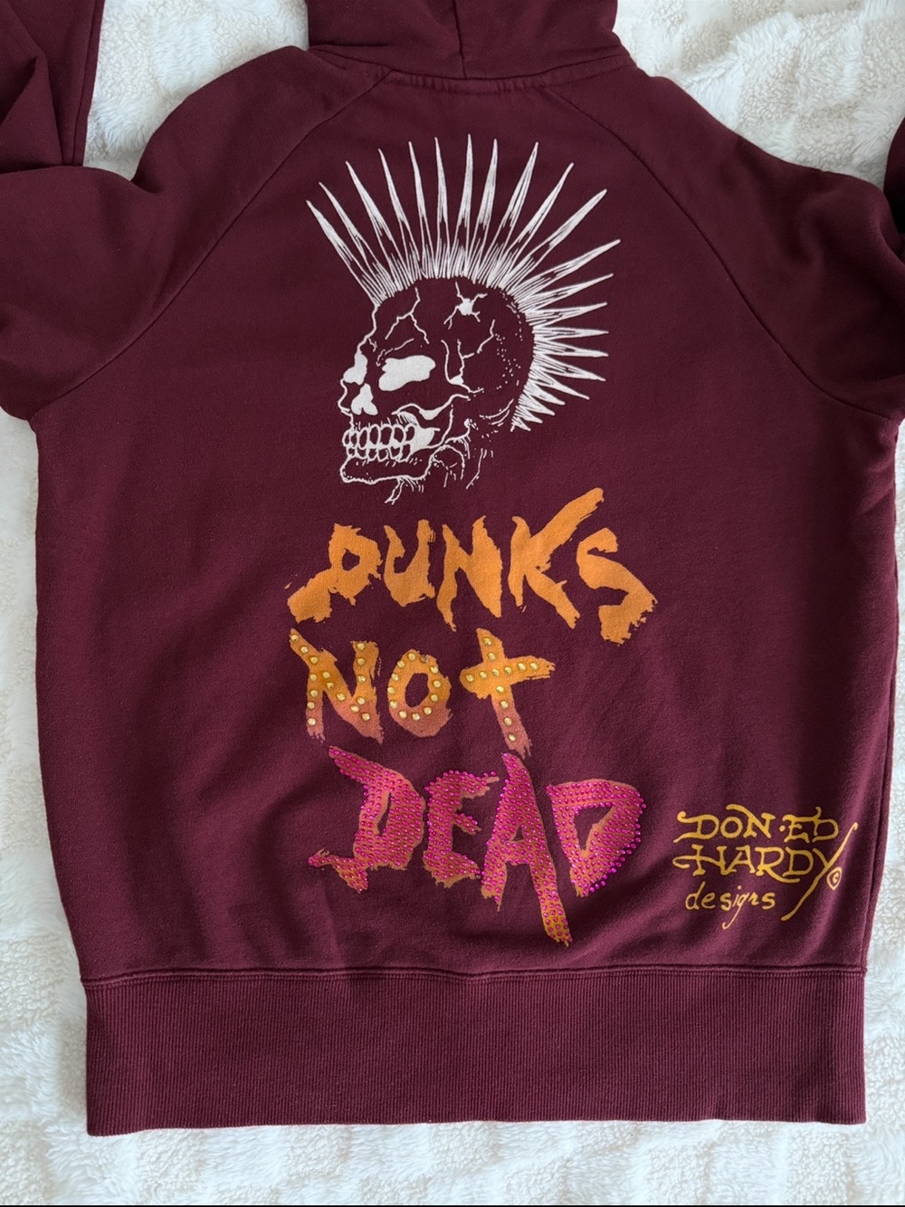 Christian Audigier Ed Hardy “Punks Not Dead Hooded Sweatshirt Size M “READ” - Picture 4 of 14